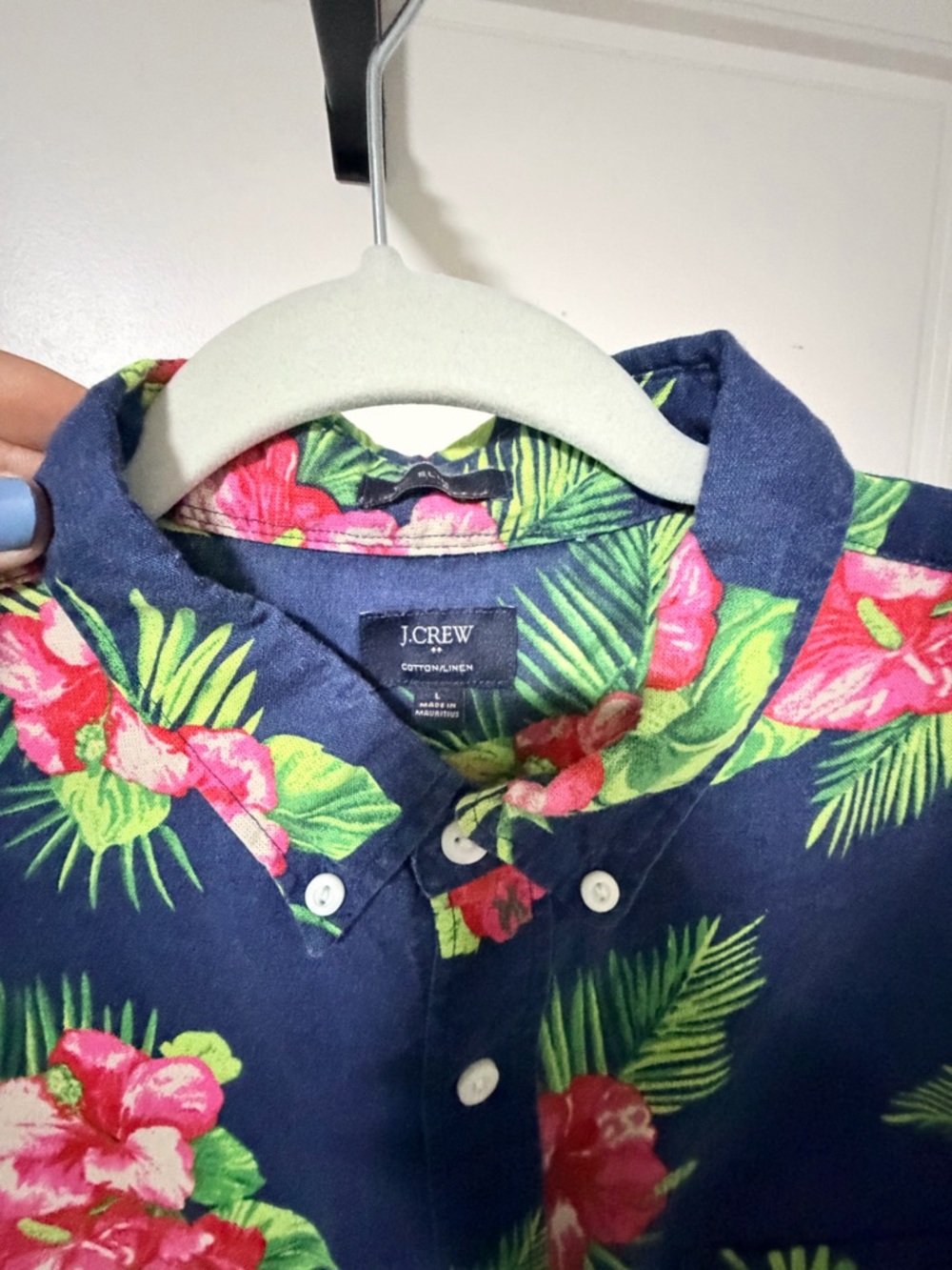 J. Crew Navy Blue Short-Sleeve Floral Button-Down Shirt - Picture 3 of 3